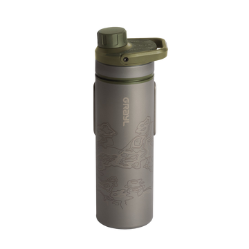 Grayl UltraPress Titanium Filter and Purifier Water Bottle – 16.9 Fluid Ounces / Covert Edition / Standard View / Olive Drab